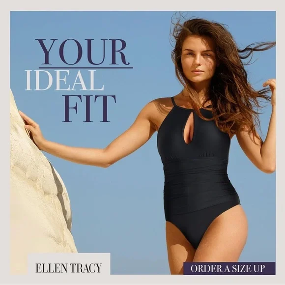 Ellen Tracy High Neck Key Hole One Piece black swimsuit medium 8 slimming sexy​ - Picture 4 of 11